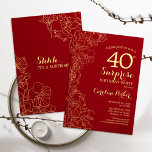 Convites Partido aniversário de 40 anos de Surpresa Dourada<br><div class="desc">Convite de festas Red Dourado Surpresa Floral. Design minimalista moderno com sotaques botânicos e letra de escrita tipográfica. Simples cartão de convite floral perfeito para uma festa surpresa na moda. Pode ser personalizado para qualquer idade.</div>