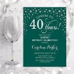 Convites Partido aniversário de 40 anos de Surpresa - Prata<br><div class="desc">Convite de festas de aniversário de 40 anos surpresa. Design elegante em verde esmeralda e prata brilhante falso. Apresenta a fonte do script e os diamantes confetti. Saúde para 40 anos! Envie-me uma mensagem se precisar de mais personalização.</div>