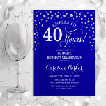 Convites Partido aniversário de 40 anos de Surpresa - Royal<br><div class="desc">Convite de festas de aniversário de 40 anos surpresa. Design elegante em azul real e prata brilhante falso. Apresenta a fonte do script e os diamantes confetti. Saúde para 40 anos! Envie-me uma mensagem se precisar de mais personalização.</div>