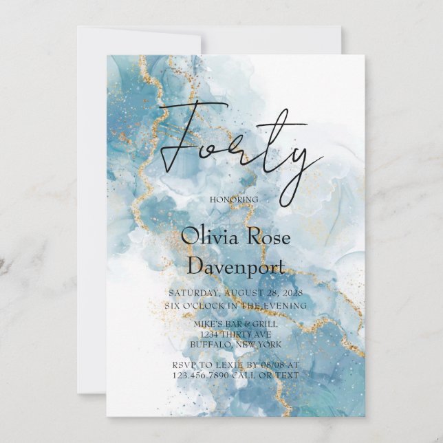 Convites Partido aniversário de 40 anos de Tinta Azul e Álc (Frente)