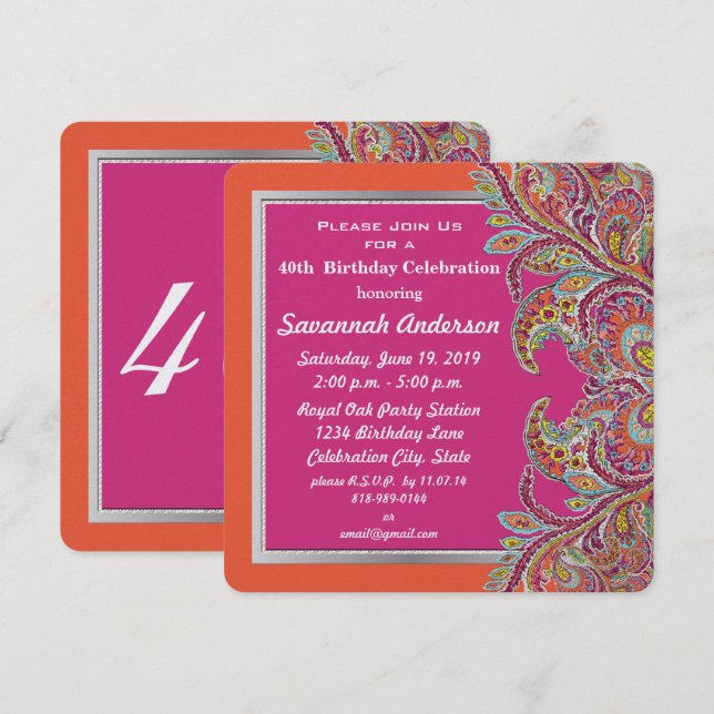 Convites Partido aniversário de 40 anos do Tangerine e Fuch (Frente/Verso)