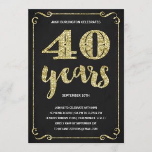 Convites Partido aniversário de 40 anos Dourado