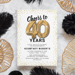 Convites Partido aniversário de 40 anos Dourado Branco<br><div class="desc">Quarenta convites de festas de aniversários elegantes com um simples fundo branco que pode ser mudado para qualquer cor,  brilho dourado brilhante,  40 balões de hélio de ouro e um modelo de texto para celebração de aniversário de 40 anos,  moderno,  fácil de personalizar.</div>