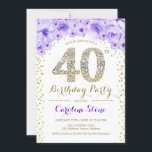 Convites Partido aniversário de 40 anos - Dourado Roxo Bran<br><div class="desc">design Elegante do Convite de festas aniversário de 40 anos em ouro brilhante falso,  roxo e branco. Na moda floral com diamantes e rosas. Perfeito para uma comemoração de vidro. Envie-me uma mensagem se precisar de mais personalização.</div>