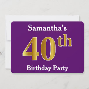 Convites Partido aniversário de 40 anos Dourado Roxo, Faux