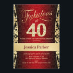 Convites Partido aniversário de 40 anos - Dourado Vermelho<br><div class="desc">Convite de festas aniversário de 40 anos em vermelho,  preto e ouro. Cartão de convite elegante com ouro brilhante falso e diamantes. Apresenta cor damasco e fonte de script. Fabuloso aos quarenta! Design clássico perfeito para uma festa de na moda. Envie-me uma mensagem se precisar de uma idade personalizada.</div>