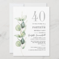 Partido aniversário de 40 anos Eucalyptus Greenery