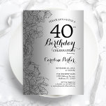 Convites Partido aniversário de 40 anos Floral Negro Pratea<br><div class="desc">Convite de festas Floral Preto Prateado Design minimalista moderno com desenhos botânicos em destaque e letra de script de tipografia. Simples trendy convida cartão perfeito para uma festa de na moda. Pode ser personalizado para qualquer idade. Impressos convites Zazzle ou modelo de impressão digital instantânea para download.</div>