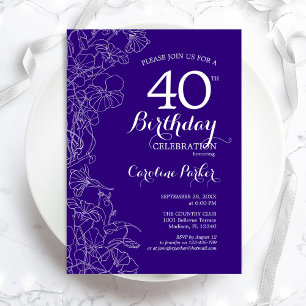 Convites Partido aniversário de 40 anos Floral Purple