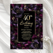 Partido aniversário de 40 anos Floral Rosa e Roxo