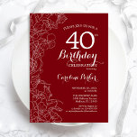 Convites Partido aniversário de 40 anos Floral Vermelho<br><div class="desc">Convite de festas Floral Branco Vermelho. Design minimalista moderno com destaque de desenho de contorno botânico e letra de script de tipografia. Simples trendy convida cartão perfeito para uma festa de na moda. Pode ser personalizado para qualquer idade. Impressos convites Zazzle ou modelo de impressão digital instantânea para download.</div>