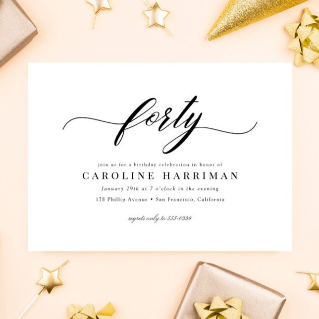 Convites Partido aniversário de 40 anos Negro Mínimo Elegan (Criador carregado)