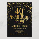 Convites Partido aniversário de 40 anos - Preto e Dourado<br><div class="desc">Convite de festas aniversário de 40 anos. Design elegante em ouro preto e brilhante. Possui fonte de script na moda e confetti. Envie-me uma mensagem se precisar de idade personalizada.</div>