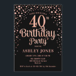 Convites Partido aniversário de 40 anos - Preto e Rosa Dour<br><div class="desc">Convite de festas aniversário de 40 anos. Design elegante em preto e brilhante rosa de ouro. Possui fonte de script na moda e confetti. Envie-me uma mensagem se precisar de idade personalizada.</div>
