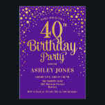 Convites Partido aniversário de 40 anos - Roxo e Dourado<br><div class="desc">Convite de festas aniversário de 40 anos. Design elegante em roxo real e ouro brilhante. Possui fonte de script na moda e confetti. Envie-me uma mensagem se precisar de idade personalizada.</div>