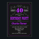 Convites Partido aniversário de 40 anos - Roxo Preto<br><div class="desc">Convite de festas aniversário de 40 anos. Design preto,  roxo e branco elegante com padrão de quadro de referência e fonte de script. Saúde para 40 anos! Envie-me uma mensagem se precisar de mais personalização.</div>