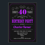 Convites Partido aniversário de 40 anos - Roxo Preto<br><div class="desc">Convite de festas aniversário de 40 anos. Design preto,  roxo e branco elegante com padrão de quadro de referência e fonte de script. Saúde para 40 anos! Envie-me uma mensagem se precisar de mais personalização.</div>