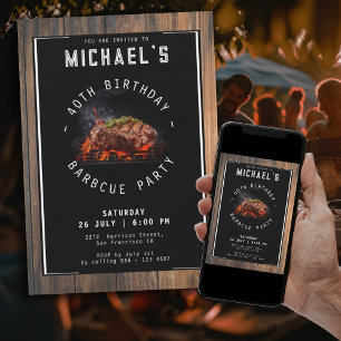 Convites Partido aniversário de 40 anos Russo de Barbecue