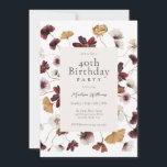 Convites Partido aniversário de 40 anos Rustic Boho Wildflo<br><div class="desc">Este convite de festas de aniversário de 40 anos, inspirado por um belo boho, tem uma exibição abundante de flores silvestres em cores ricas de vermelho burgundy, ouro, rosa-pincel e branco. Os elementos botânicos mágicos pop com estilo e charme de um campo aberto. Personalize o modelo de texto com os...</div>