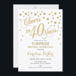 Convites Partido aniversário de 40 anos Surpresa - Branco D<br><div class="desc">Design Elegante de Convite de festas surpreendido com ouro brilhante e branco. Possui fonte de script e confetti. Saúde para 40 anos! Me mande mensagem se precisar de uma idade personalizada.</div>