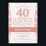 Convites Partido aniversário de 40 anos Surpresa - Branco D<br><div class="desc">Convite de festas de aniversário de 40 anos surpresas em branco e rosa. Cartão de convite elegante com ouro de rosa brilhante e diamantes falsos. Design clássico perfeito para uma festa de na moda. Envie-me uma mensagem se precisar de uma idade personalizada.</div>