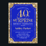Convites Partido aniversário de 40 anos Surpresa - Dourado<br><div class="desc">Convite de celebração de aniversário de 40 anos surpresa. Design elegante em azul real e padrão de ouro brilhante. Apresenta uma fonte elegante de script. Envie-me uma mensagem se precisar de mais personalização.</div>