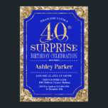 Convites Partido aniversário de 40 anos Surpresa - Dourado<br><div class="desc">Convite de celebração de aniversário de 40 anos surpresa. Design elegante em azul real e padrão de ouro brilhante. Apresenta uma fonte elegante de script. Envie-me uma mensagem se precisar de mais personalização.</div>