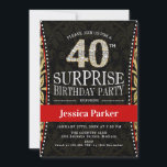 Convites Partido aniversário de 40 anos Surpresa - Dourado<br><div class="desc">Convite de festas de aniversário de 40 anos surpresa para mulheres. Cartão de convite elegante em ouro falso brilhante,  preto e vermelho. Apresenta letra de script de tipografia e letras de diamante. Perfeito para uma festa surpresa de dia adulto.</div>
