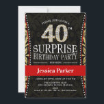 Convites Partido aniversário de 40 anos Surpresa - Dourado<br><div class="desc">Convite de festas de aniversário de 40 anos surpresa para mulheres. Cartão de convite elegante em ouro falso brilhante,  preto e vermelho. Apresenta letra de script de tipografia e letras de diamante. Perfeito para uma festa surpresa de dia adulto.</div>