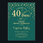 Convites Partido aniversário de 40 anos Surpresa - Emerald<br><div class="desc">Convite de festas de aniversário de 40 anos surpresa. Design elegante em verde esmeralda e ouro brilhante. Apresenta a fonte do script e os diamantes confetti. Saúde para 40 anos! Envie-me uma mensagem se precisar de mais personalização.</div>