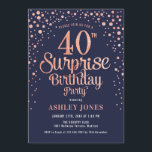 Convites Partido aniversário de 40 anos Surpresa - Marinho<br><div class="desc">Convite de festas de aniversário de 40 anos surpresa. Design de Elegante no marinho e ouro de rosa brilhante falso. Possui fonte de script na moda e confetti. Envie-me uma mensagem se precisar de idade personalizada.</div>