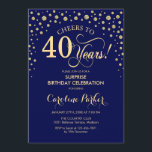 Convites Partido aniversário de 40 anos Surpresa - Marinho<br><div class="desc">Convite de festas de aniversário de 40 anos surpresa. Design elegante em azul marinho e ouro brilhante falso. Apresenta a fonte do script e os diamantes confetti. Saúde para 40 anos! Envie-me uma mensagem se precisar de mais personalização.</div>