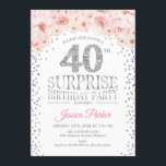 Convites Partido aniversário de 40 anos Surpresa - Prata Br<br><div class="desc">Convite de festas de aniversário de 40 anos surpresa. Design elegante em prata brilhante,  branca e rosa. Apresenta confetti,  fonte de script e flores cor-de-água pinceladas. Envie-me uma mensagem se precisar de mais personalização.</div>