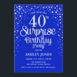 Convites Partido aniversário de 40 anos Surpresa - Prata e<br><div class="desc">Convite de festas de aniversário de 40 anos surpresa. Design elegante em azul real e prata brilhante falso. Possui fonte de script na moda e confetti. Envie-me uma mensagem se precisar de idade personalizada.</div>