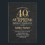 Convites Partido aniversário de 40 anos Surpresa - Preto Do<br><div class="desc">Convite à Celebração de aniversário de 40 anos de Surpresa Russa. Design elegante no quadro negro e padrão de ouro brilhante. Apresenta uma fonte elegante de script. Envie-me uma mensagem se precisar de mais personalização.</div>