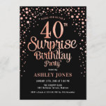 Convites Partido aniversário de 40 anos Surpresa - Preto e<br><div class="desc">Convite de festas de aniversário de 40 anos surpresa. Design elegante em preto e brilhante rosa de ouro. Possui fonte de script na moda e confetti. Envie-me uma mensagem se precisar de idade personalizada.</div>