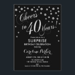 Convites Partido aniversário de 40 anos Surpresa - Preto Pr<br><div class="desc">Convite de festas Elegante de aniversário de 40 anos surpreendido com cintilação fina de prata e preto. Possui fonte de script e confetti. Saúde para 40 anos! Me mande mensagem se precisar de uma idade personalizada.</div>