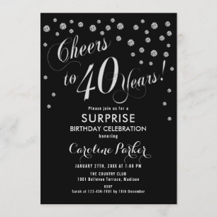 Convites Partido aniversário de 40 anos Surpresa - Preto Pr
