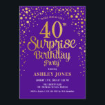 Convites Partido aniversário de 40 anos Surpresa - Roxo e D<br><div class="desc">Convite de festas de aniversário de 40 anos surpresa. Design elegante em roxo real e ouro brilhante. Possui fonte de script na moda e confetti. Envie-me uma mensagem se precisar de idade personalizada.</div>