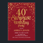 Convites Partido aniversário de 40 anos Surpresa - Vermelho<br><div class="desc">Convite de festas de aniversário de 40 anos surpresa. Design elegante em vermelho escuro e ouro brilhante falso. Possui fonte de script na moda e confetti. Envie-me uma mensagem se precisar de idade personalizada.</div>