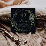 Convites Partido aniversário de 40 anos Verde Azul Dourado<br><div class="desc">Este convite de festas verde-aniversário de 40 anos azul-geométrico é perfeito para uma festa de aniversário simples. A design apresenta lindas folhas verdes pintadas manualmente em um fundo azul escuro,  enfeitando uma armação geométrica dourada.</div>