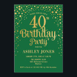 Convites Partido aniversário de 40 anos - Verde e Dourado<br><div class="desc">Convite de festas aniversário de 40 anos. Design elegante na floresta,  verde esmeralda e ouro brilhante. Possui fonte de script na moda e confetti. Envie-me uma mensagem se precisar de idade personalizada.</div>