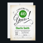 Convites Partido aniversário de 40 anos - Verde preto branc<br><div class="desc">Convite de festas aniversário de 40 anos em preto branco verde com fundo retrocremoso. Saúde para 40 anos! Pode ser personalizado em qualquer ano. Envie-me uma mensagem se precisar de mais personalização.</div>