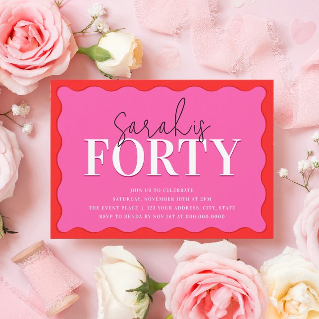 Convites Partido aniversário de 40 anos Vermelho e Rosa (Criador carregado)