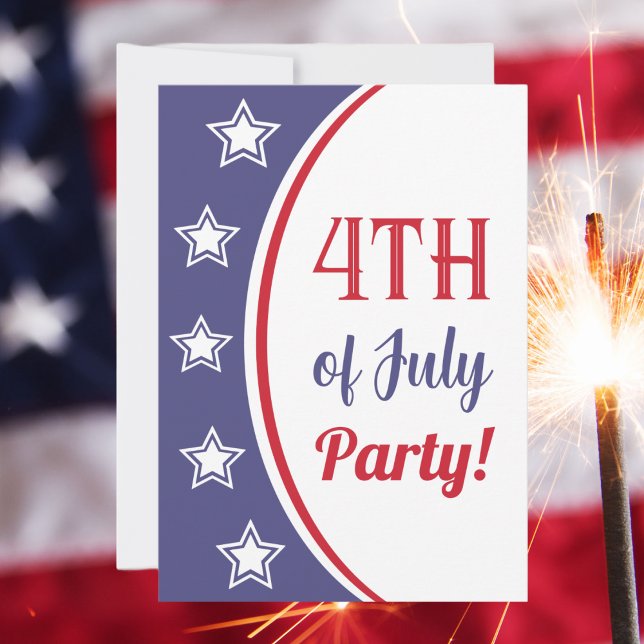 Convites Partido Azul Branco Vermelho Moderno 4 de julho (4th of July Party Celebration Invite - Hooray for the red, white and blue!)