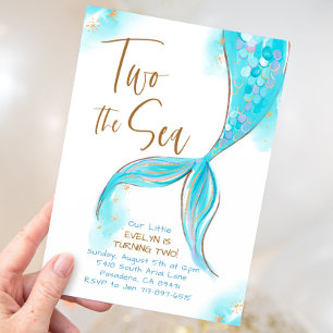 Convites Partido Azul Da Sereia Dois Do segundo aniversário