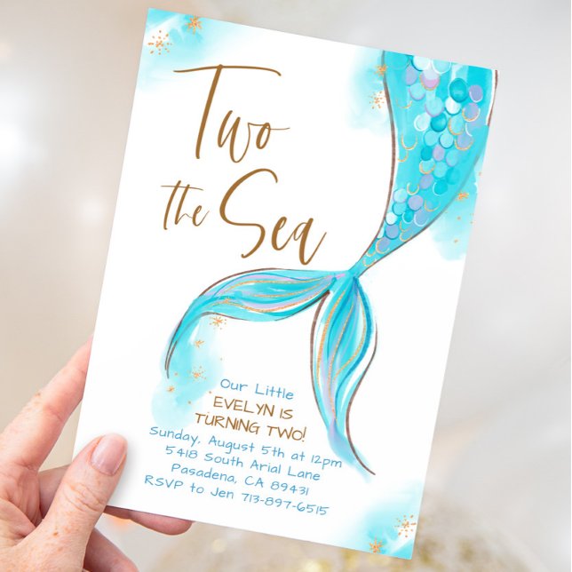 Convites Partido Azul Da Sereia Dois Do segundo aniversário (Criador carregado)