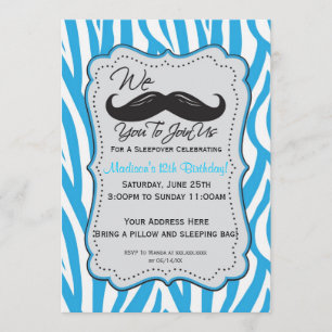 Convites Partido azul do Sleepover do bigode da zebra!