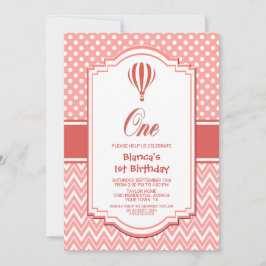 Convites Partido Balão de Ar Quente, Bolinhas Rosa primeiro