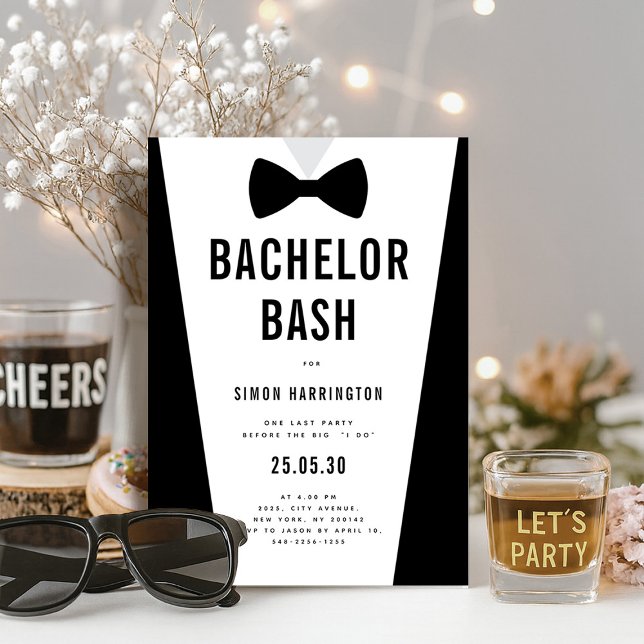 Convites Partido Bash Solteiro Moderno Minimalista (Modern Minimalist Big Bold Bachelor Bash Party Invitation)